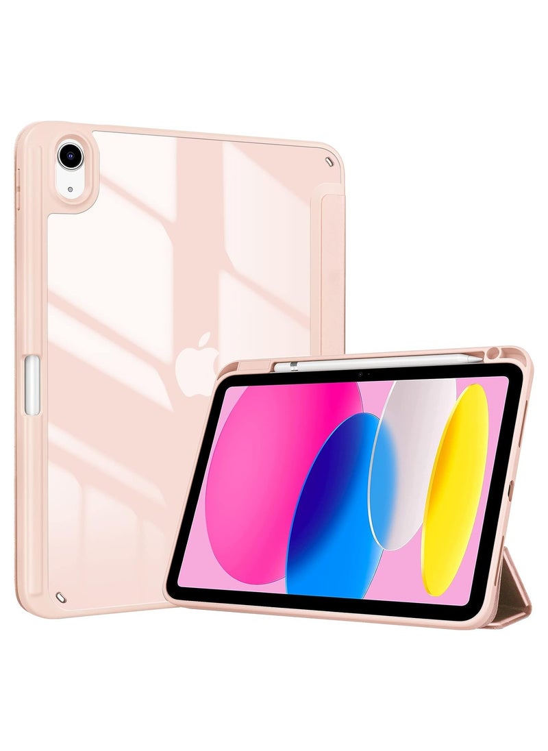 تيجو حافظة iPad 11th (A16، 2025) و10.9 بوصة من الجيل العاشر مع حامل أقلام رصاص 2022 غطاء خلفي شفاف شفاف ثلاثي الطي غطاء مقاوم للصدمات لجهاز iPad 10th Gen A2696 A2757 A2777 وردي  - Image 1