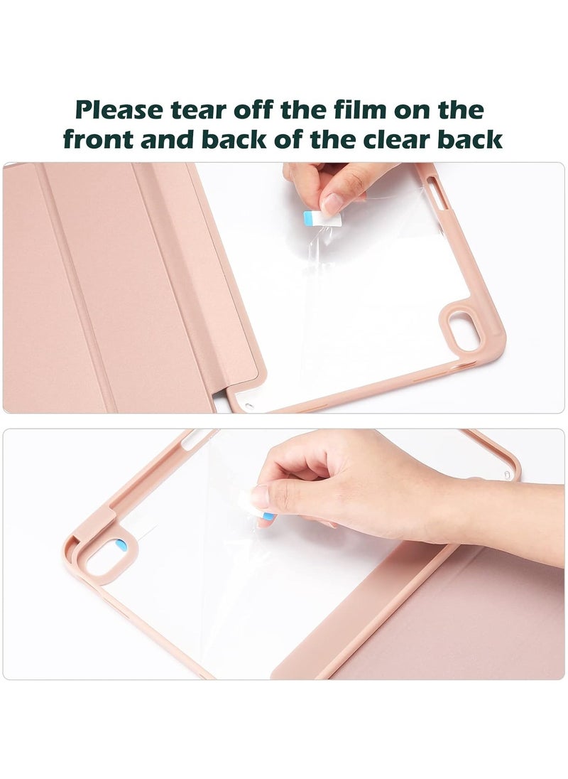 تيجو حافظة iPad 11th (A16، 2025) و10.9 بوصة من الجيل العاشر مع حامل أقلام رصاص 2022 غطاء خلفي شفاف شفاف ثلاثي الطي غطاء مقاوم للصدمات لجهاز iPad 10th Gen A2696 A2757 A2777 وردي  - Image 5