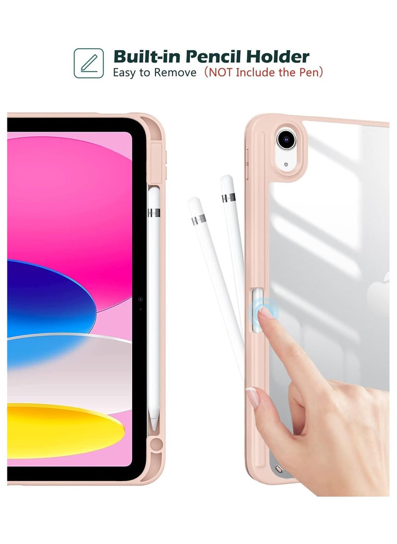 تيجو حافظة iPad 11th (A16، 2025) و10.9 بوصة من الجيل العاشر مع حامل أقلام رصاص 2022 غطاء خلفي شفاف شفاف ثلاثي الطي غطاء مقاوم للصدمات لجهاز iPad 10th Gen A2696 A2757 A2777 وردي  - Image 4