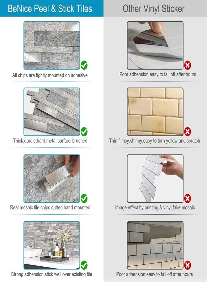 BeNice Peel and Stick Backsplash Tile for Kitchen Peel and Stick,Bathroom Waterproof Backsplash Linear Mosaic Tile(Gray,10PCS) - Image 5