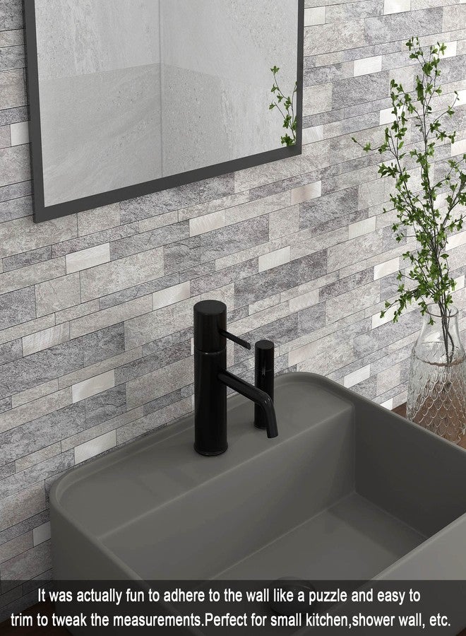 BeNice Peel and Stick Backsplash Tile for Kitchen Peel and Stick,Bathroom Waterproof Backsplash Linear Mosaic Tile(Gray,10PCS) - Image 4