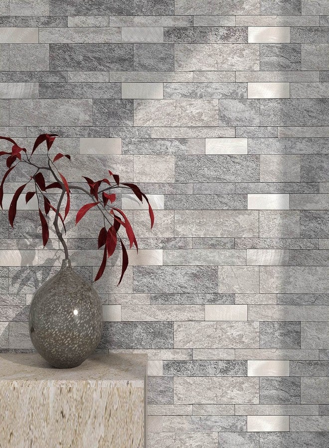 BeNice Peel and Stick Backsplash Tile for Kitchen Peel and Stick,Bathroom Waterproof Backsplash Linear Mosaic Tile(Gray,10PCS) - Image 1