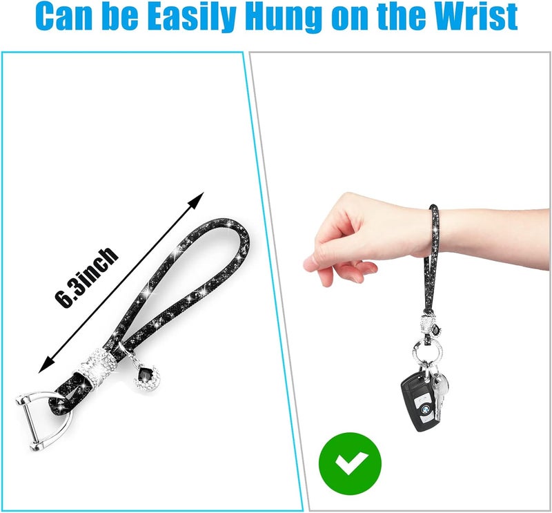 Yiflin Cute Wrist Car keychain for Women, Crystal Keychain Accessories，Bling Wrist Lanyard for Keys, Car key - Image 2