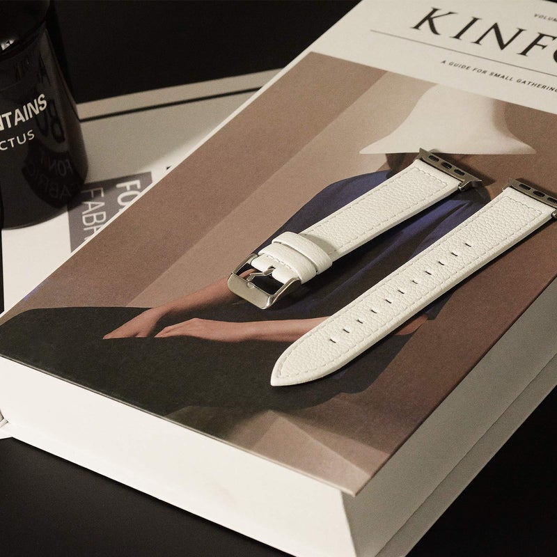 Fullmosa Compatible with Apple Watch Band Leather 49mm 46mm 45mm 44mm 42mm 41mm 40mm 38mm for iWatch Series 11/10/9/8/7/6/5/4/3/2/1, Ultra3/2/1, SE3/2/1, White + silver buckle - Image 2