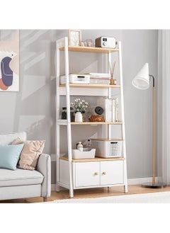 XICEN 4 Tier Bookcase Shelf with Drawer, Metal Frame Organizer, Display Case with Cabinet Door and Pull Handle for Study Room, Bedroom, Wooden Cube Bookshelf for Home Office School Library (White)  - Image 1