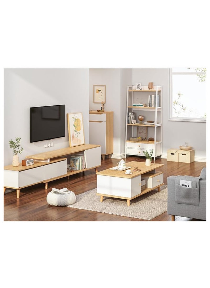 XICEN - 4 Tier Bookcase Shelf with Drawer, Metal Frame Organizer, Display Case with Cabinet Door and Pull Handle for Study Room, Bedroom, Wooden Cube Bookshelf for Home Office School Library (White) - Image 1