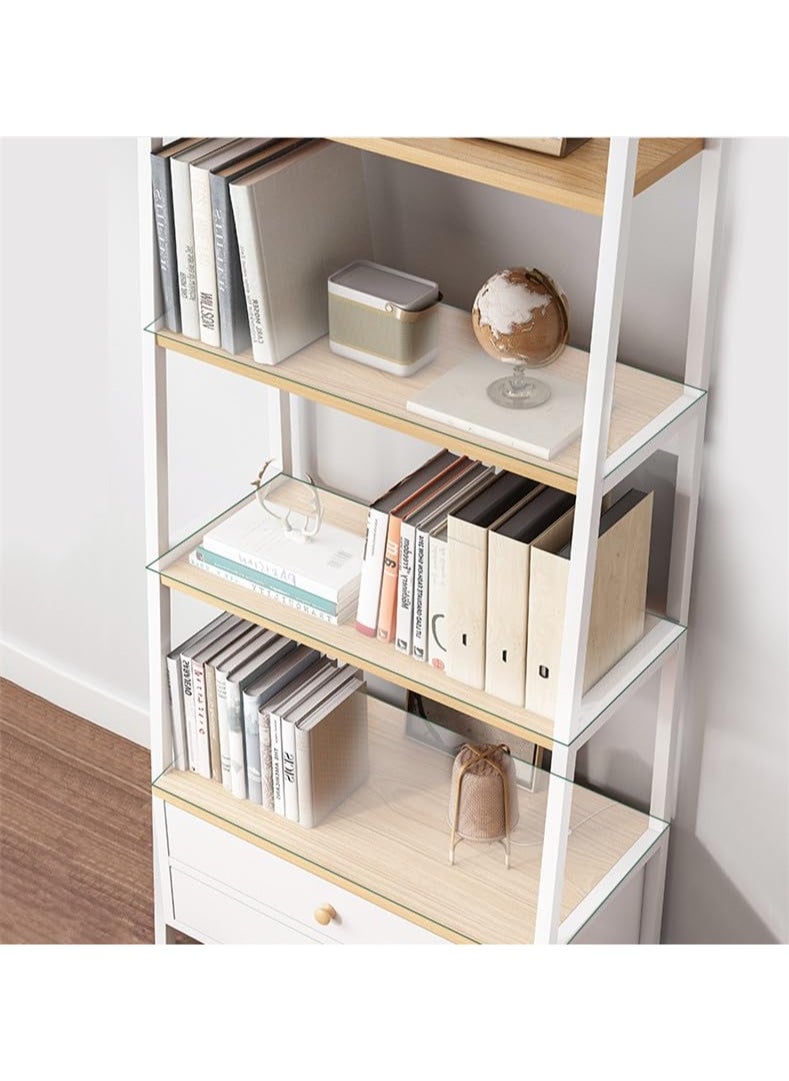 XICEN - 4 Tier Bookcase Shelf with Drawer, Metal Frame Organizer, Display Case with Cabinet Door and Pull Handle for Study Room, Bedroom, Wooden Cube Bookshelf for Home Office School Library (White) - Image 1
