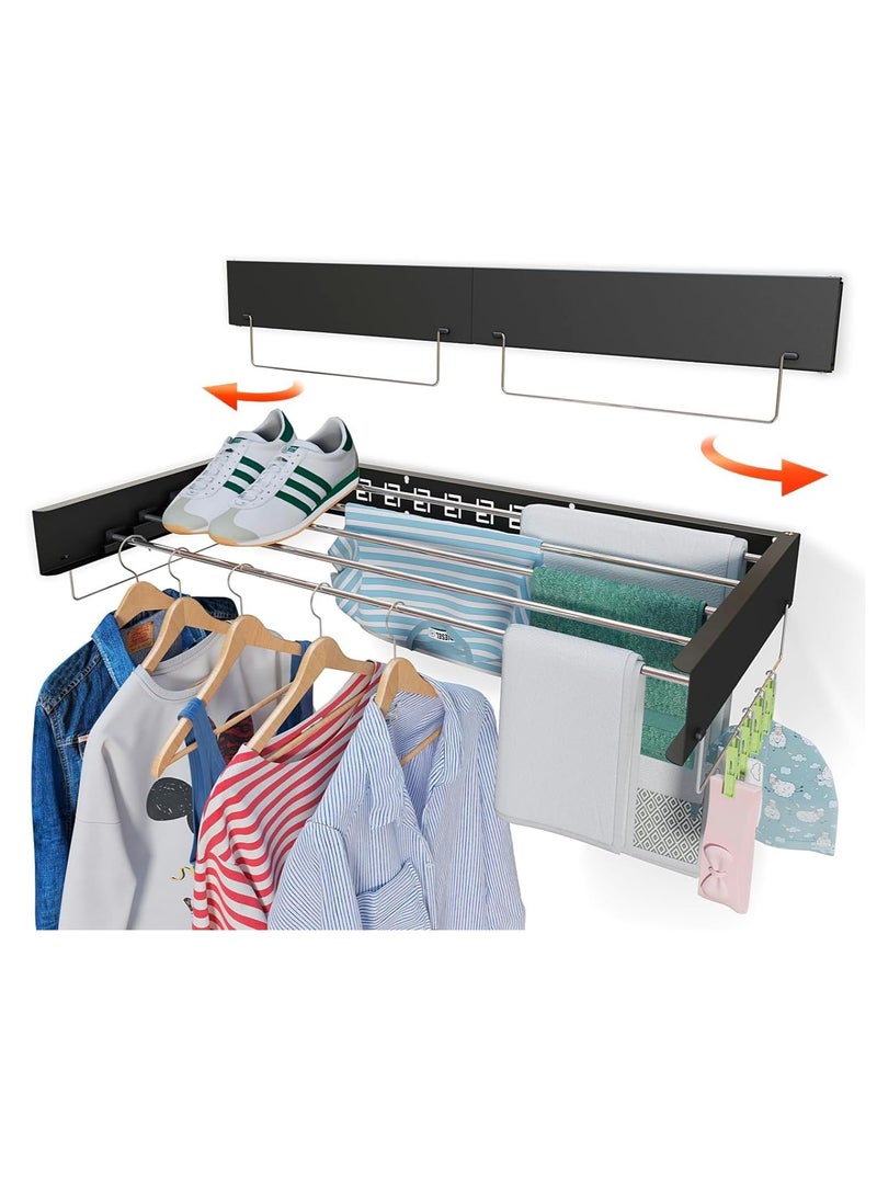 دراي رف تجفيف الغسيل القابل للطي من الفولاذ المقاوم للصدأ مع دبابيس جانبية لغرفة الغسيل الداخلية والمنطقة الخارجية (أسود ، 40 بوصة) - Image 1