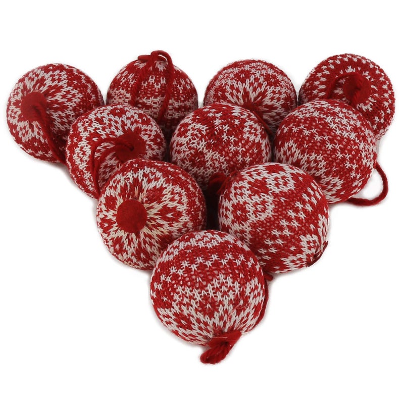 WEWILL 275 10 PCS Red Knitted Sweater Christmas Ball Christmas Tree Ornaments Festival Xmas Party Gifts Decorations Snowflake Pattern