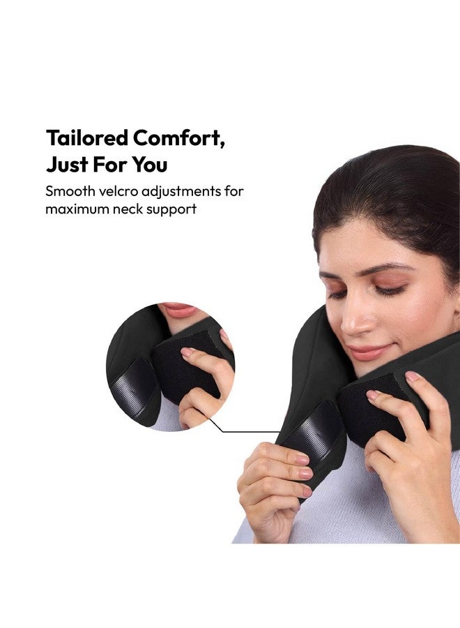Frido وسادة عنق السفر فريدو، 100% فوم هاي-بير، وسادة دعم عنق خفيفة الوزن، وسادة عنق للسفر بالطائرة، وسادة عنق فوم ميموري للسيارة، أحزمة فيلكرو قابلة للتعديل، حقيبة سفر مجانية (أسود أساسي) - Image 5
