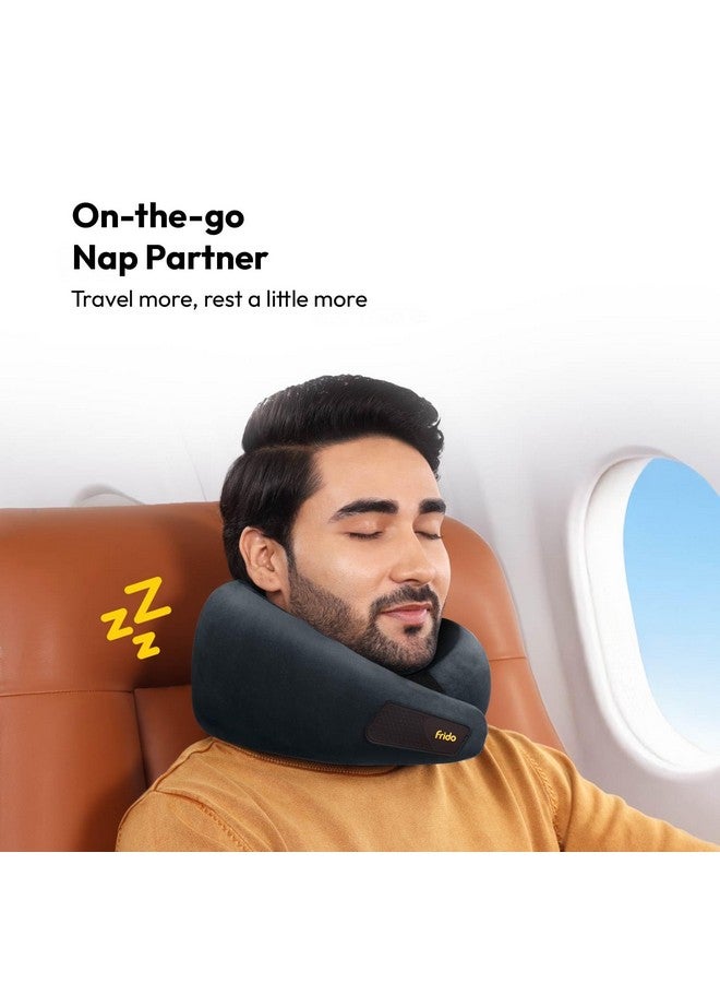 Frido وسادة عنق السفر فريدو، 100% فوم هاي-بير، وسادة دعم عنق خفيفة الوزن، وسادة عنق للسفر بالطائرة، وسادة عنق فوم ميموري للسيارة، أحزمة فيلكرو قابلة للتعديل، حقيبة سفر مجانية (أسود أساسي) - Image 4