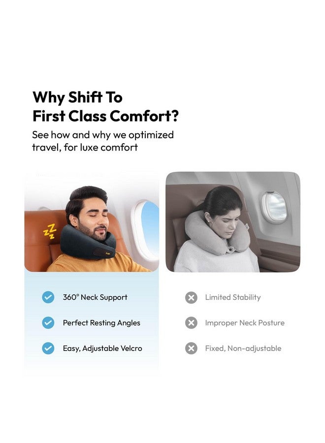 Frido وسادة عنق السفر فريدو، 100% فوم هاي-بير، وسادة دعم عنق خفيفة الوزن، وسادة عنق للسفر بالطائرة، وسادة عنق فوم ميموري للسيارة، أحزمة فيلكرو قابلة للتعديل، حقيبة سفر مجانية (أسود أساسي) - Image 2