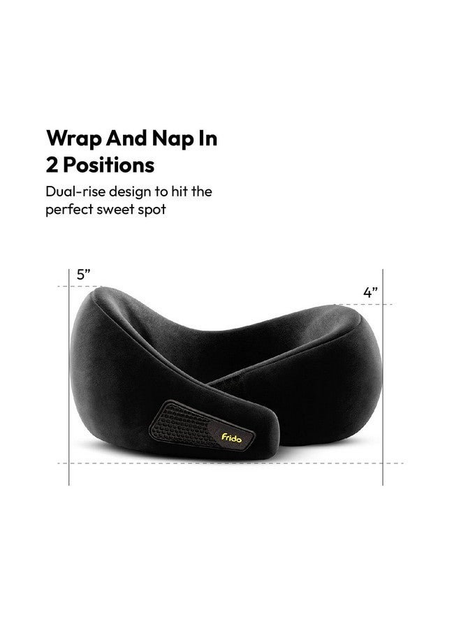 Frido وسادة عنق السفر فريدو، 100% فوم هاي-بير، وسادة دعم عنق خفيفة الوزن، وسادة عنق للسفر بالطائرة، وسادة عنق فوم ميموري للسيارة، أحزمة فيلكرو قابلة للتعديل، حقيبة سفر مجانية (أسود أساسي) - Image 3