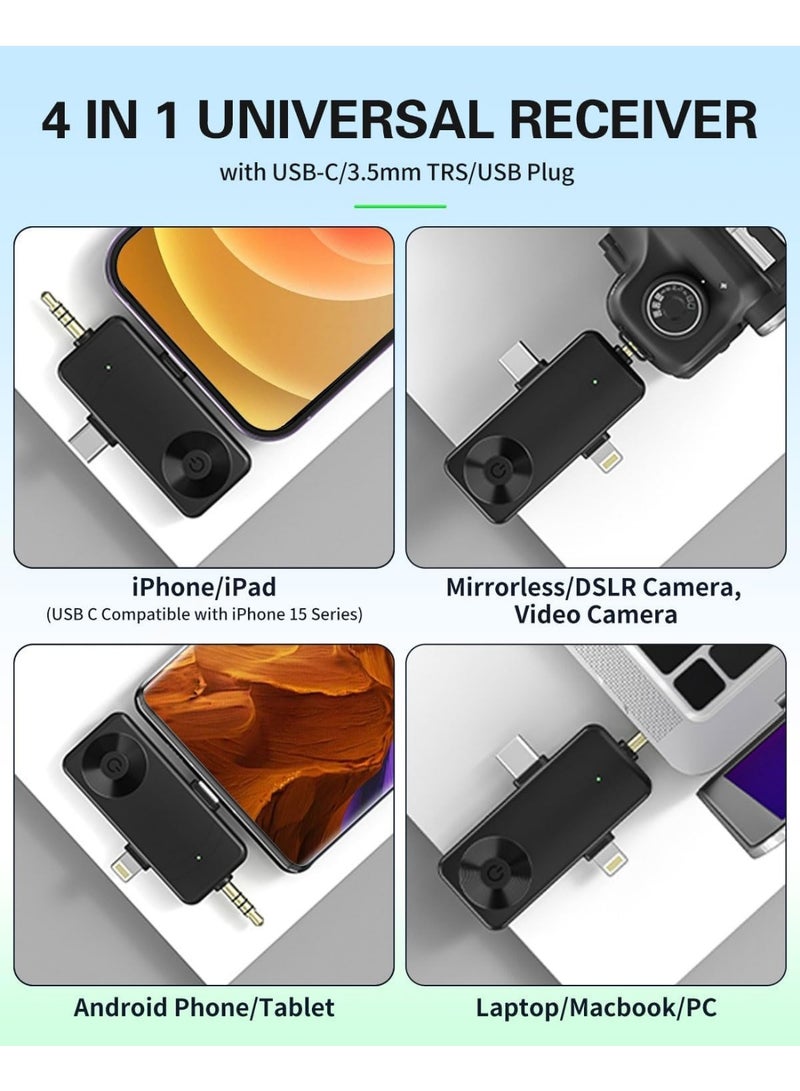 Mini Microphone for iPhone Android Camera iPad USB-C, 4 in 1 Professional Wireless Lavalier Lapel Microphone for Recording, Live Stream, YouTube, Facebook, TikTok, Vlog (2 Pcs) - Image 5