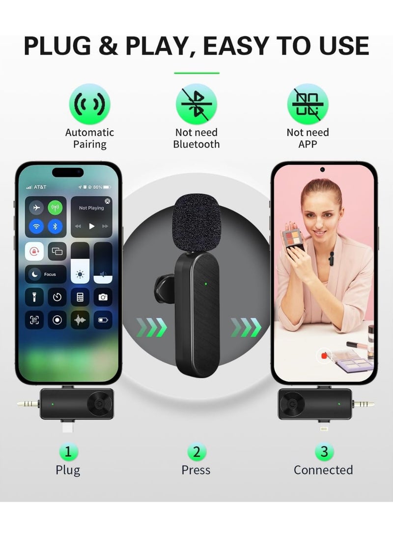 Mini Microphone for iPhone Android Camera iPad USB-C, 4 in 1 Professional Wireless Lavalier Lapel Microphone for Recording, Live Stream, YouTube, Facebook, TikTok, Vlog (2 Pcs) - Image 3