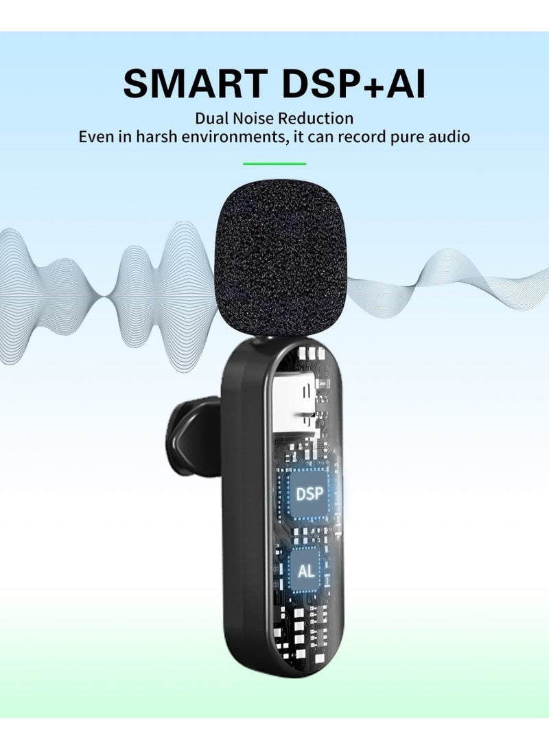 Mini Microphone for iPhone Android Camera iPad USB-C, 4 in 1 Professional Wireless Lavalier Lapel Microphone for Recording, Live Stream, YouTube, Facebook, TikTok, Vlog (2 Pcs) - Image 2