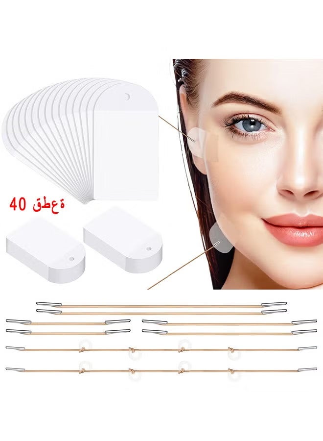 HTKCRX 40 PCS Face Lifting Tapes With 8 PCS Lifting Rope Sets, Invisible Face Lift Tape Instant Face Lift Sticker Adhesive Lifting Patch Quick Face Lifting Band Neck Eye Lift Tape For Women Face Beauty - Image 1
