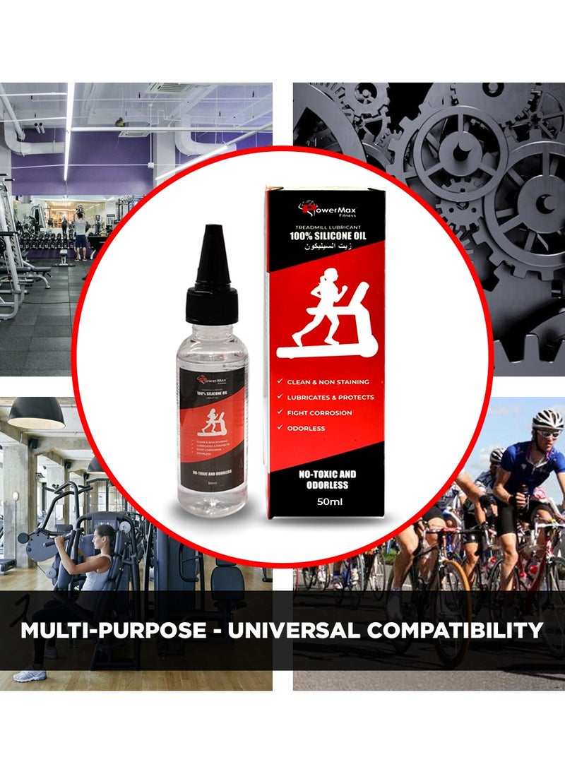 PowerMax Fitness - Fitness Multi-Purpose Pms-50 (50Ml Silicone Oil Bottle) 100% Pure Silicone Treadmill Lubricant, Full Belt Width Lubrication, No Odor & No Propellants, Nozzle Cap For Easy Application, White - Image 1