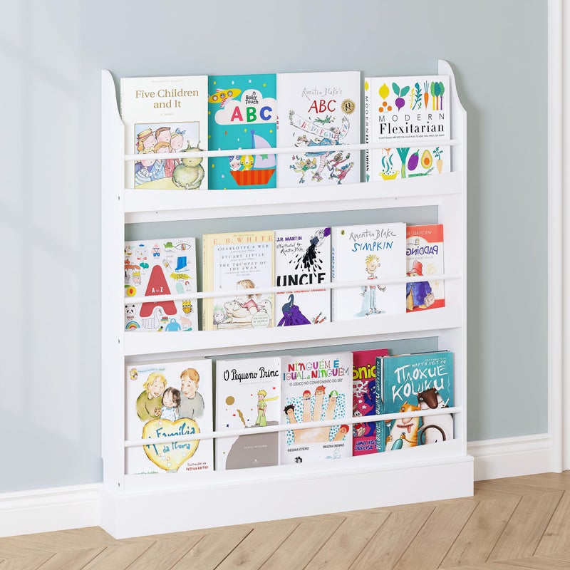 UTEX Kids Bookshelf, 3 Tiers Book Shelf and Storage for Kids Rooms, Kids Bookcase Rack Wall for Bedroom,Study Living Room,White - Image 1