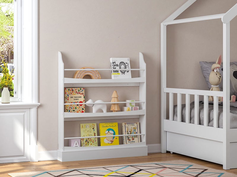 UTEX Kids Bookshelf, 3 Tiers Book Shelf and Storage for Kids Rooms, Kids Bookcase Rack Wall for Bedroom,Study Living Room,White - Image 2