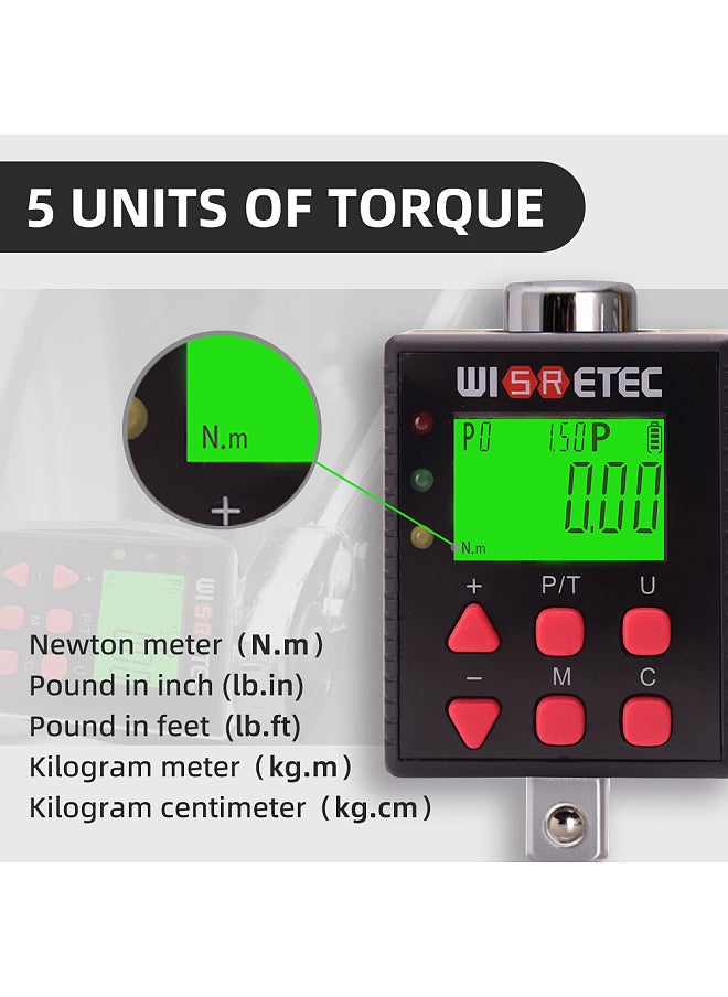 Generic Digital Torque Meter Digital Backlight Display Wrench Torque Tester Two Working Modes Adjustable Five Units Switchable with Buzzer and LED Indicator Light Function  - Image 2