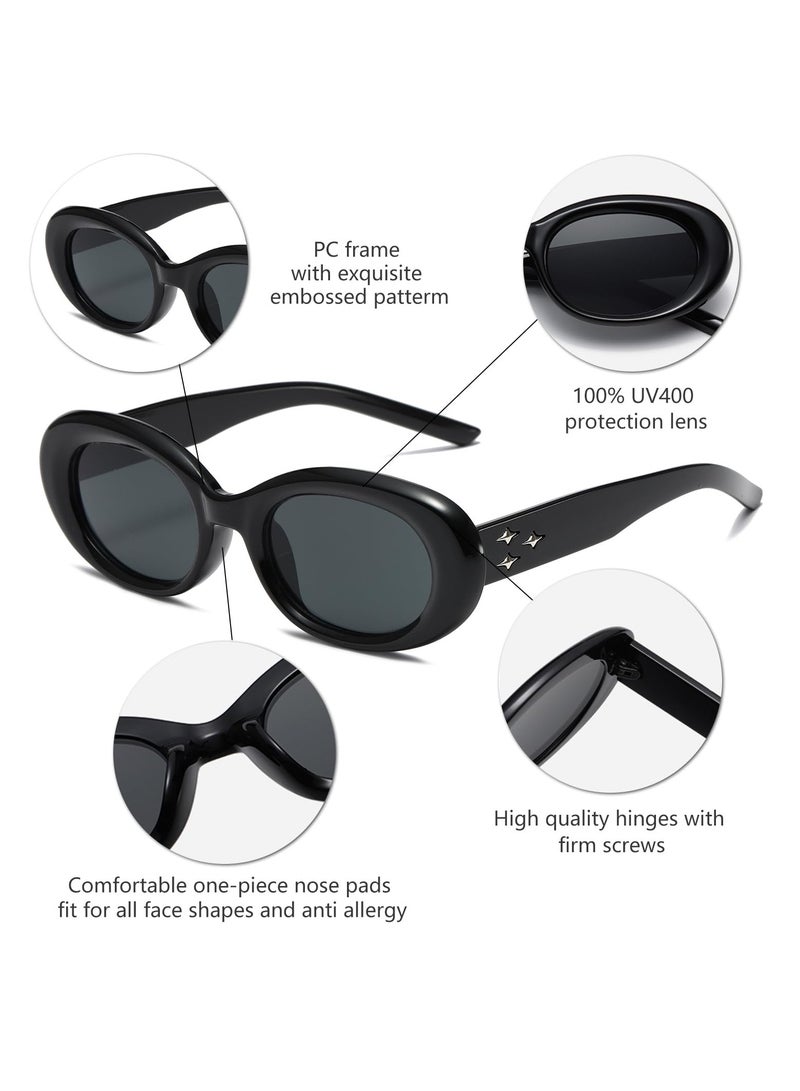 Excefore نظارات شمسية بيضاوية عتيقة للنساء والرجال، قطعتان من النظارات الشمسية الدائرية البيضاوية العصرية، نظارات شمسية على طراز Viatage التسعينيات، حماية من الأشعة فوق البنفسجية 400 نظارات قيادة بيضاوية عتيقة خارجية للنساء والرجال - Image 4