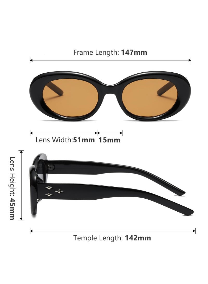 Excefore نظارات شمسية بيضاوية عتيقة للنساء والرجال، قطعتان من النظارات الشمسية الدائرية البيضاوية العصرية، نظارات شمسية على طراز Viatage التسعينيات، حماية من الأشعة فوق البنفسجية 400 نظارات قيادة بيضاوية عتيقة خارجية للنساء والرجال - Image 3