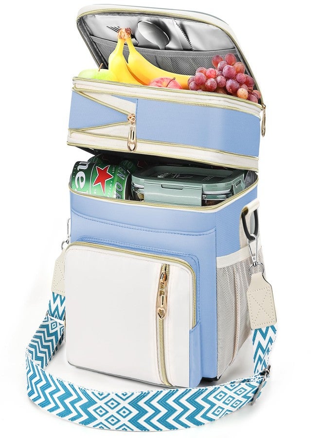 LOKASS Lunch Box for Women/Men-16L-Insulated Lunch Bag, Expandable Double-layer Leakproof Cooler Bag with Upgrade Adjustable Shoulder Strap Ideal for Work/Travel/Picnics（Sky Blue） - Image 1