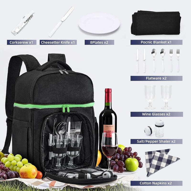 Vogano Picnic Backpack - Picnic Set for 2 Person with 2 Insulated Cooler Compartment, Blanket and Cutlery Set, Ideal Bridal Shower Gifts, Engagement Gifts for Couples & Unique Wedding Gifts for Couples 2025 - Image 4