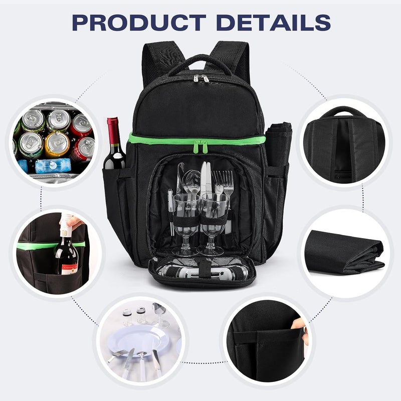 Vogano Picnic Backpack - Picnic Set for 2 Person with 2 Insulated Cooler Compartment, Blanket and Cutlery Set, Ideal Bridal Shower Gifts, Engagement Gifts for Couples & Unique Wedding Gifts for Couples 2025 - Image 5