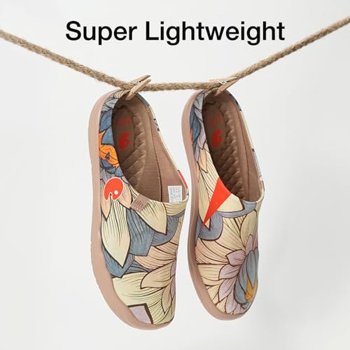 UIN Women's Slipper Fashion Canvas Comfort Travel Art Painted Shoes Wide Toe Casual Household Slip On Mules Nelumbo (7) - Image 4