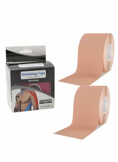 Excefore Sports Kinesiology Tape Roll of Elastic Water Resistant Tape for Support & Muscle Recovery Quality Sports Tape Muscle Tape Support Physio TapeKinetic for Knee Shoulder and Elbow 5cm*5m 2 Roll Beige  - Image 1