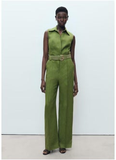MANGO Casual Belted Linen Shirt Jumpsuit  - Image 1