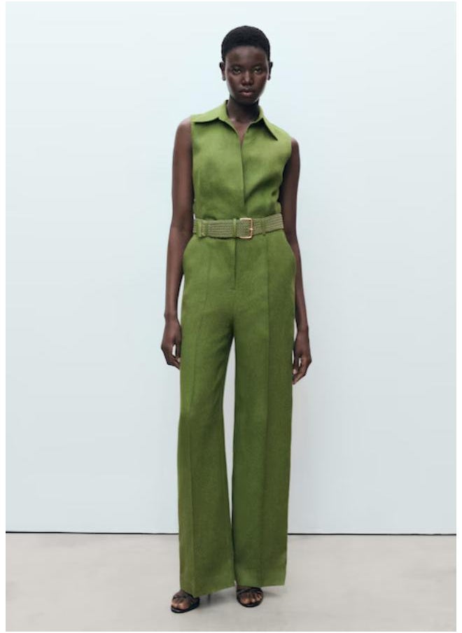 MANGO Casual Belted Linen Shirt Jumpsuit  - Image 1