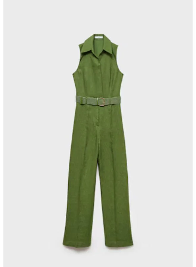 MANGO Casual Belted Linen Shirt Jumpsuit