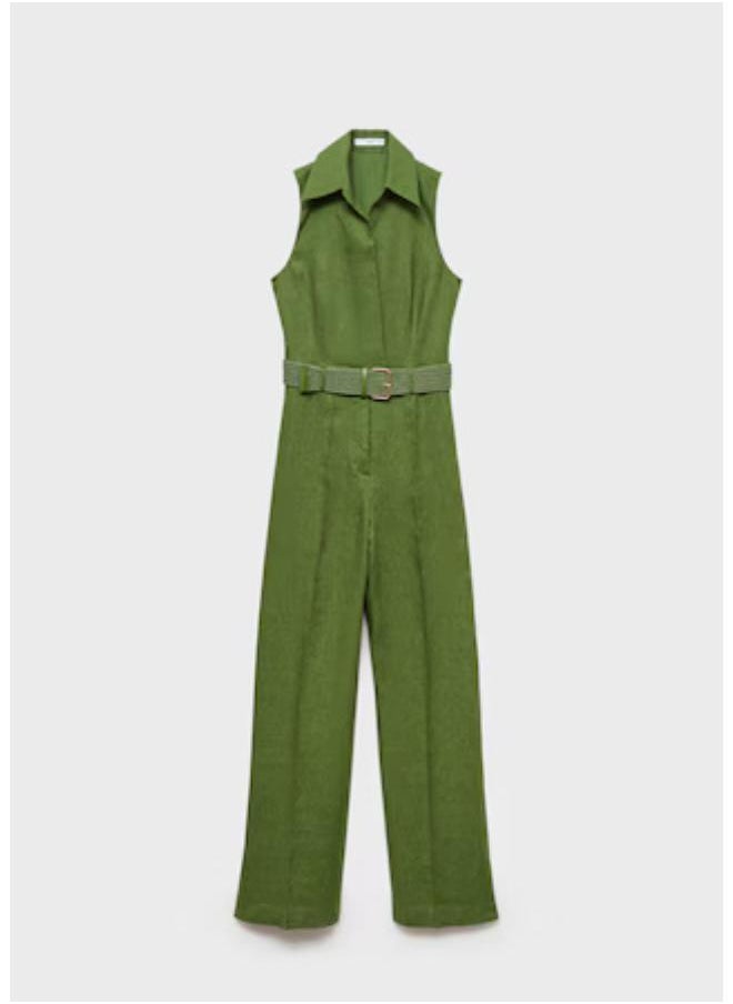 MANGO Casual Belted Linen Shirt Jumpsuit  - Image 5