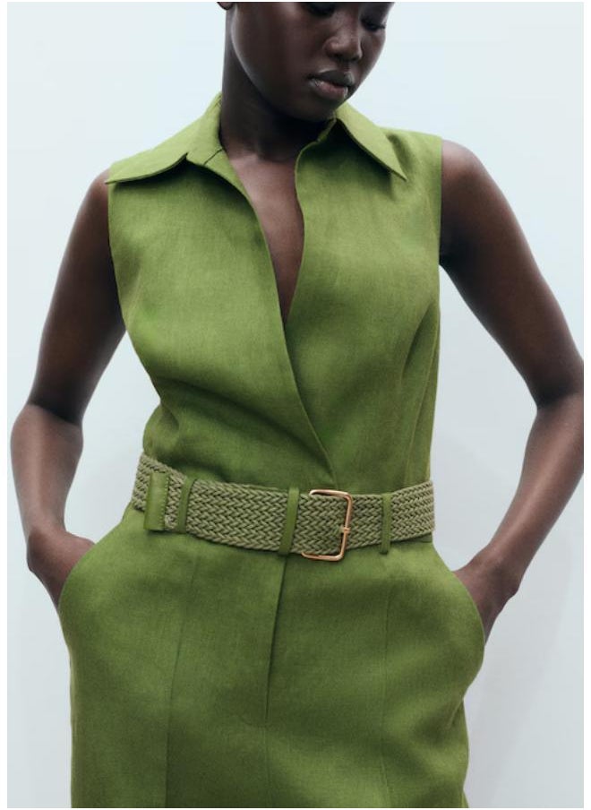 MANGO Casual Belted Linen Shirt Jumpsuit  - Image 3
