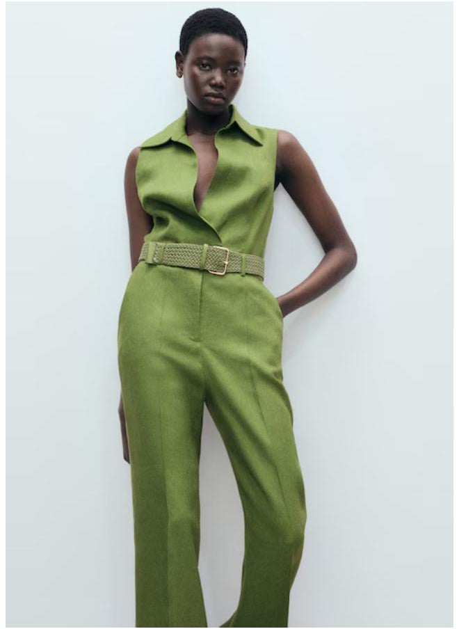 MANGO Casual Belted Linen Shirt Jumpsuit  - Image 4
