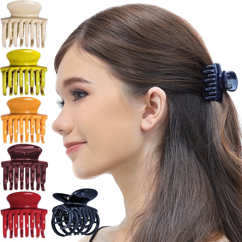 RC ROCHE ORNAMENT 6 Pcs Womens Classic Double Multi Layer Fine Teeth Claws Jaw Interlocking Strong Hold No Slip Firm Grip Hair Clutcher Clamp Beauty Fashion Accessory Small Classic Multicolor