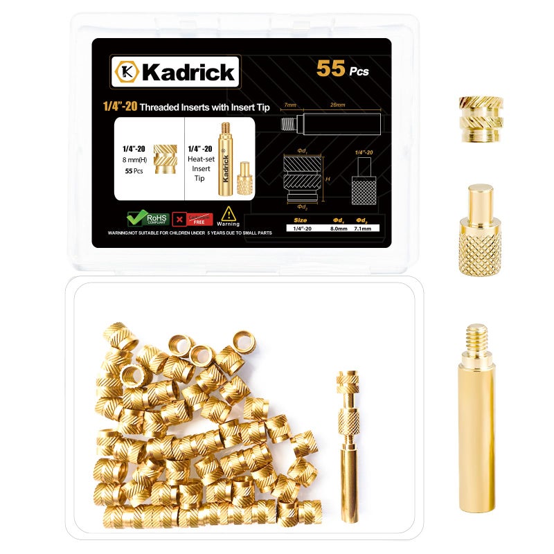 Kadrick 300 Pcs M3 Threaded Inserts For Plastic With Heat Set Tip M3*(3Mm-10Mm Hight)*4.5Mm Heat Set Inserts Kit Brass Inserts For 3D Pringting - Image 1