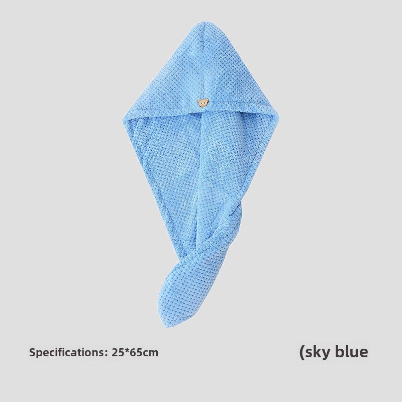 Generic Coral Fleece Pineapple Grid Hair Drying Cap Towel Soft Absorbent Thickened Sky Blue-single layer 