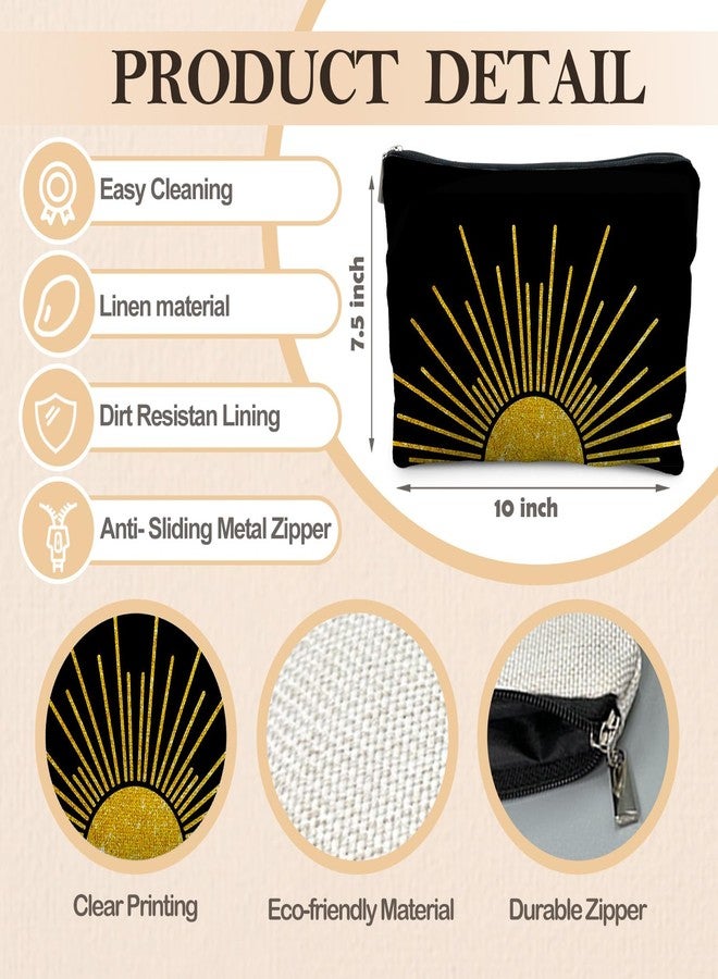 RYYCDOI Boho Makeup Bag, Boho Abstract Black and Gold Sun Sunshine Makeup Bags for Women, Boho Gifts for Women, Boho Makeup Pouch Zipper Pouch, Aesthetic Makeup Bag - Image 2
