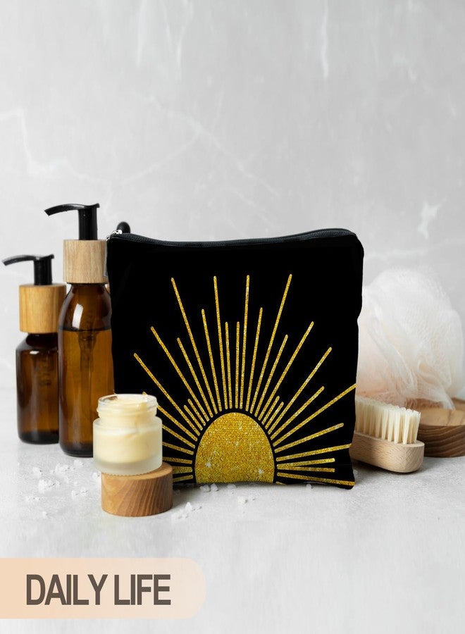 RYYCDOI Boho Makeup Bag, Boho Abstract Black and Gold Sun Sunshine Makeup Bags for Women, Boho Gifts for Women, Boho Makeup Pouch Zipper Pouch, Aesthetic Makeup Bag - Image 4