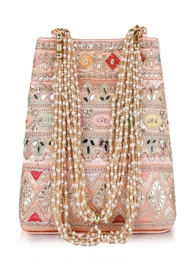 PLANX Velvet SilK Stylish Embroidery Unique Design Traditional Ethnic Wedding Party Handheld Potli For Women - Image 1
