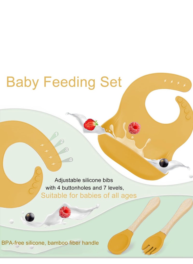 Eotia 8 pieces Baby silicone feeding set/ Children's Cutlery & tableware set/ Portable, Travel friendly/ Non-toxic Food Grade Silicone/ Baby Feeding Set/ Safe & Reusable Utensils for toddlers and kids (8 Pieces/ Compartment Plate, Bowl, Short Fork & Spoon, Water Cup, Bib, Long Fork & Spoon)  - Image 5