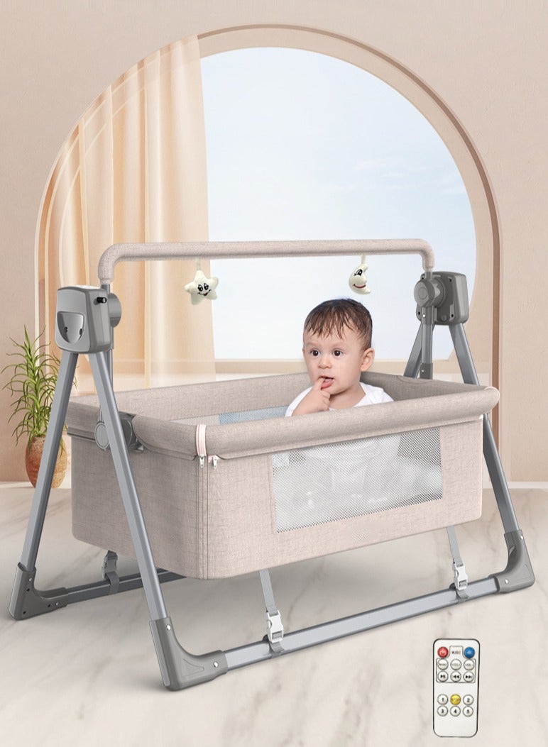3-in-1 Metal Automatic Electric Baby Swing Cradle, Baby Bed Crib, Baby Bedside Crib, Folding Baby Sleeper Bed, Baby Bouncer with Bluetooth Music, 5 Adjustable Speed, 3 Timing time, One-click Folding