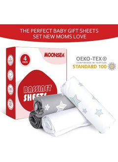Moonsea Moonsea Bassinet Sheets for Baby Boys Girls 4 Pack(33" x 20")  - Image 2