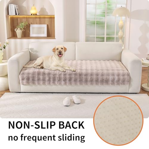 Hittun Waterproof Dog Bed Cover Non Slip Couch Covers for Dogs Washable Soft Faux Fur Sofa Cover Couch Covers for 3 Cushion Couch Sofa Pet Friendly (Khaki) - Image 2