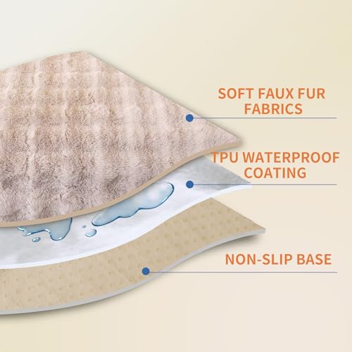 Hittun Waterproof Dog Bed Cover Non Slip Couch Covers for Dogs Washable Soft Faux Fur Sofa Cover Couch Covers for 3 Cushion Couch Sofa Pet Friendly (Khaki) - Image 3