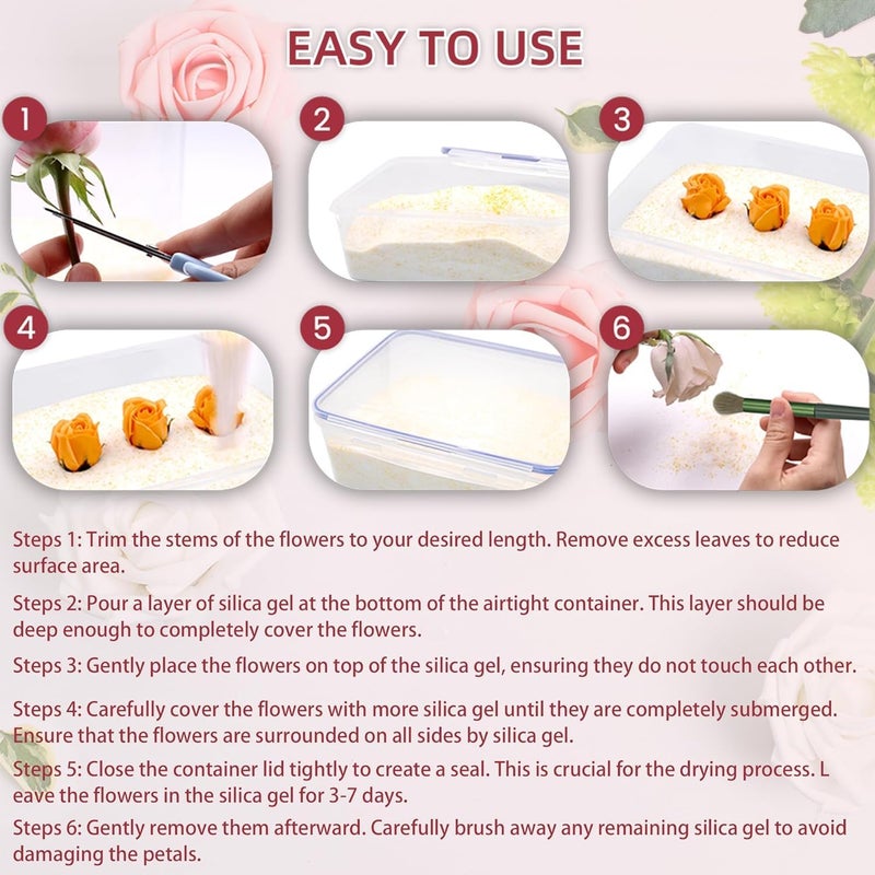 HOGOOD 2.2 LBS Silica Gel Flower Drying Crystals Dry-Packs DIY Flower Drying Powder, color Indicating Silica Gel Preserving Wedding, Reusable - Image 2